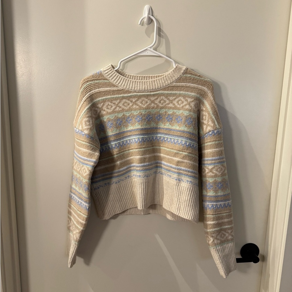 Elegant Beige and Blue Striped Sweater